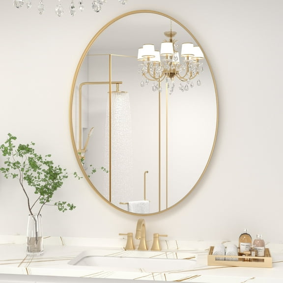 PAIHOME 22" x 30" Golden Oval Mirror, Bathroom Mirror for Wall, Anti-Rust, Hangs Horizontally or Vertically