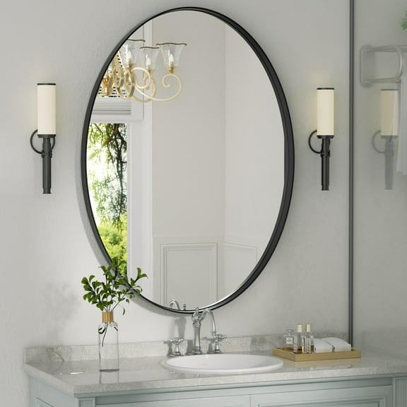 Clavies Black Oval Mirror, 22x30 Inches Bathroom Vanity Mirror, Wall Mirror with Metal Frame