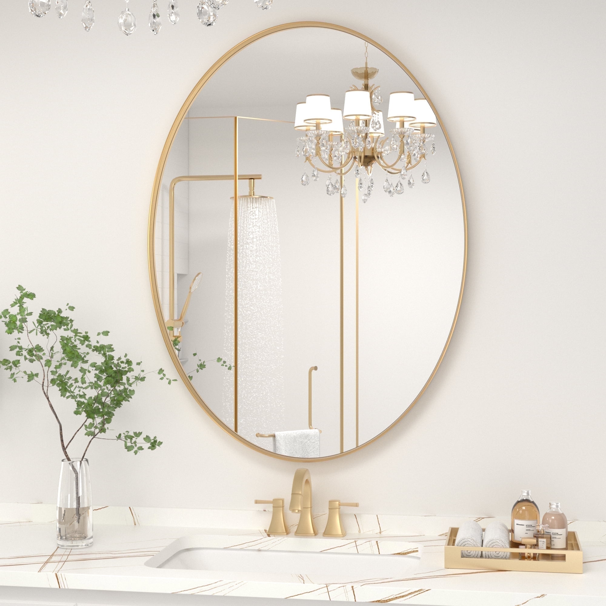 PAIHOME 24" x 36" Golden Oval Mirror, Bathroom Mirror for Wall, Anti-Rust, Hangs Horizontally or Vertically