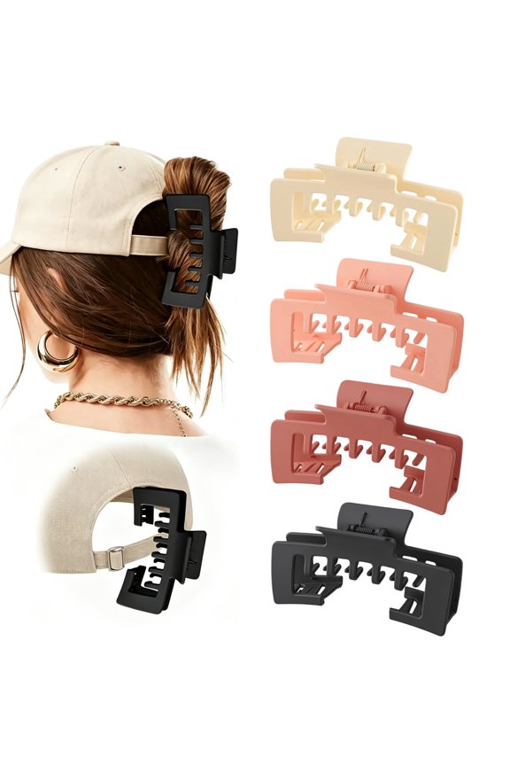 Claw Clip for Adjustable Hats, 4.1 Inch Large Hat Hair Clips for Medium/Thick Hair, Non-Slip Strong Hold Hat-Friendly Hair Claw Clips for Baseball Cap