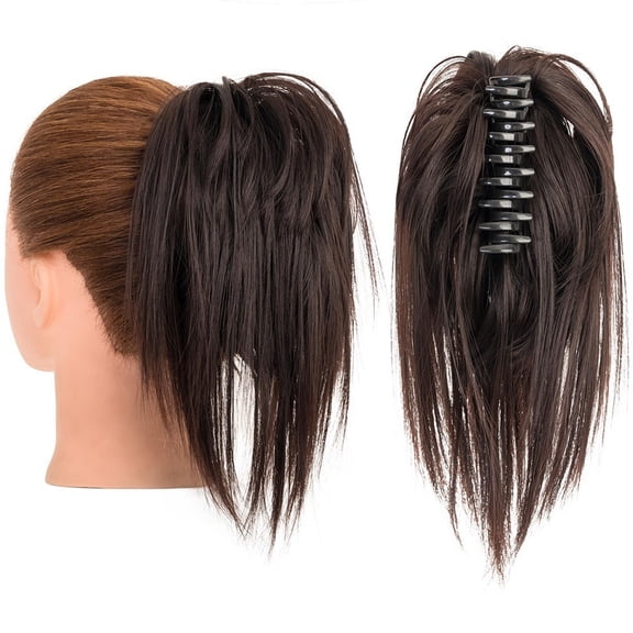Claw Clip Bun Hair Piece Short Straight Ponytail Extension Tousled Updo Faux Hair Scrunchies