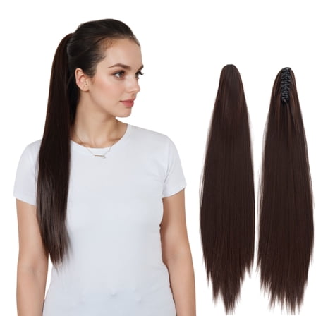 Claw Clip Long Straight Ponytail Extension Natural-Looking Hairpiece 24 Inch - Ombre Reddish Brown