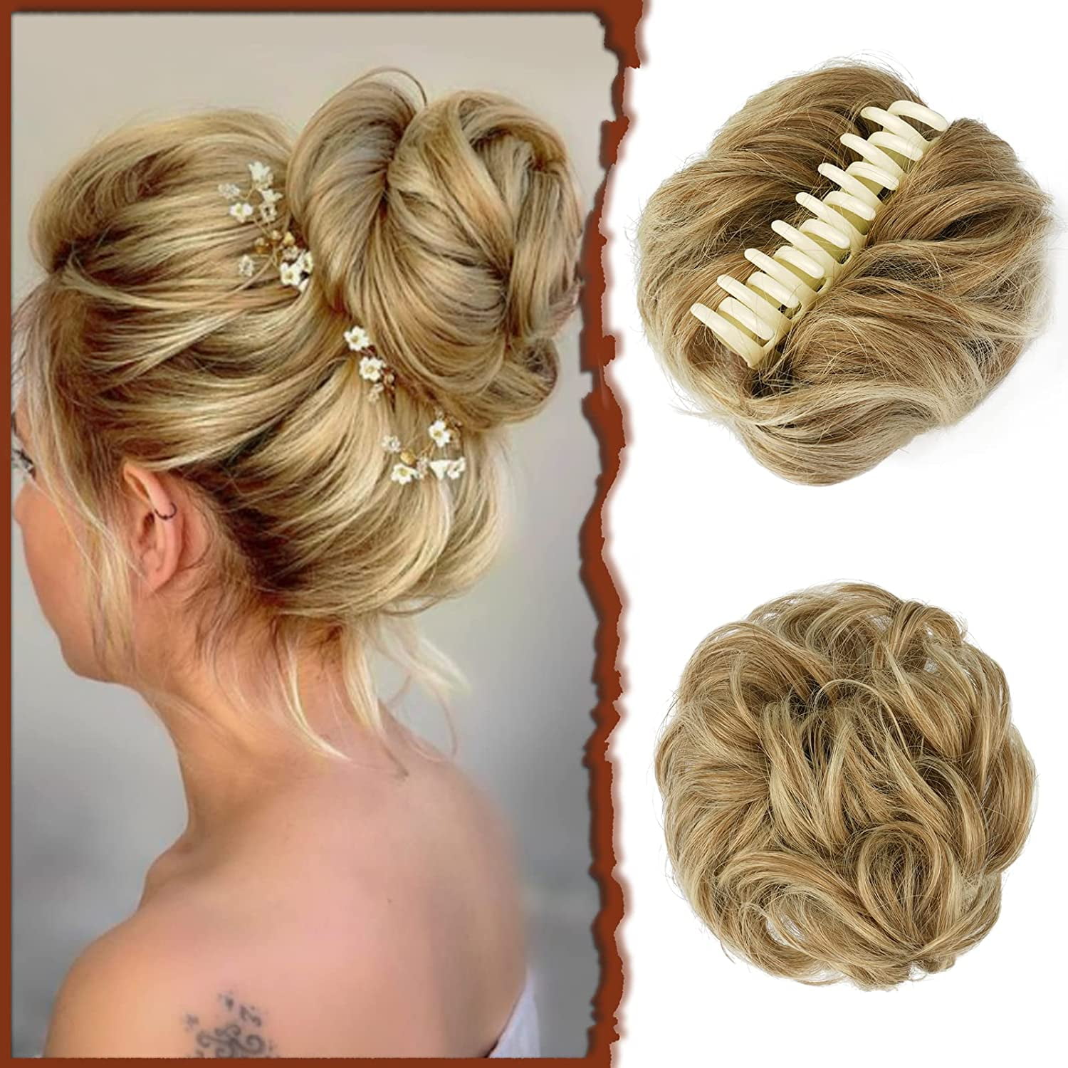 Claw Clip Messy Bun Hair Piece Wavy Curly Hair Bun Clip in Claw Chignon Ponytail Hairpieces