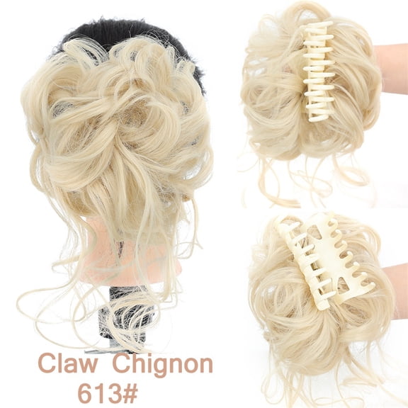 Claw Clip Messy Bun Hair Piece Wavy Curly Hair Chignon Tousled Updo Synthetic Hair Extensions