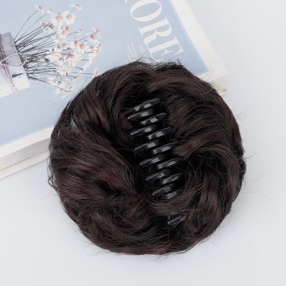 Claw Clip Messy Bun Hairpiece, Wavy Curly Messy Hair Bun Extensions Claw Clip for Women Girls-Deep Brown