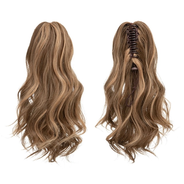Claw Clip Ponytail Hair Extensions for Women, Natural Human Hair Like Short Curly Hairpiece for Quick Daily Hairstyling(Khaki,36cm)