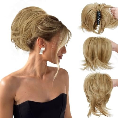Claw Clip Short Ponytail Extension Bun Hair With 4 Bendable Metals DIY Synthetic Hair Bun For Women Daily Use Ash Blonde Mix Ginger Blonde