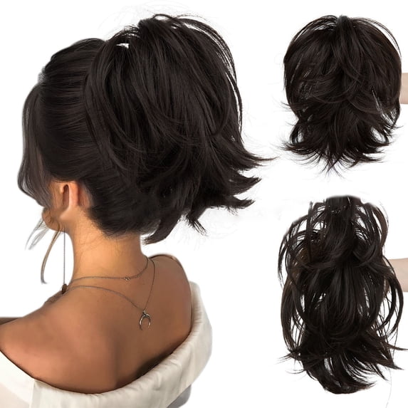 Claw Clip Wavy Ponytail Hair Extensions for Women, Natural Human Hair Like Synthetic Hairpiece for Instant Volume Daily Styling(Brown,20cm)