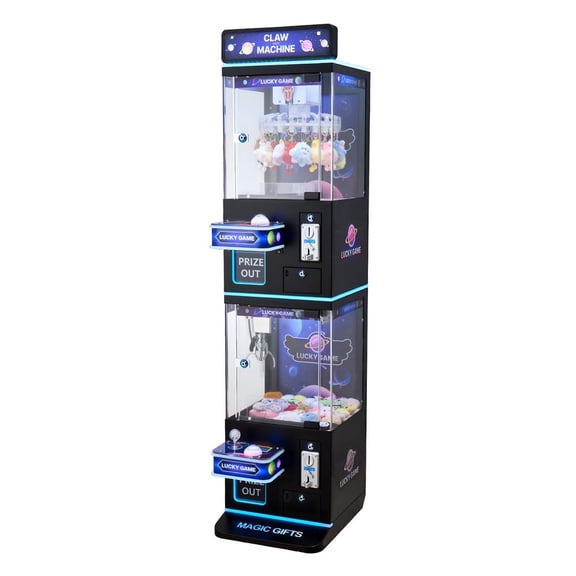 Claw Crane Machine with Claw + Grabber Double-Layer, Light & Sound, Medium-Sized Arcade Game Machine, Black Purple
