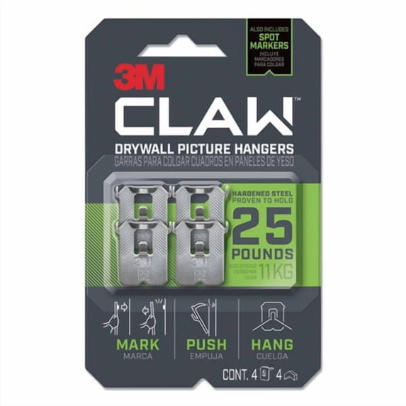 Claw Drywall Picture Hanger, Holds 25 Lbs, 4 Hooks And 4 Spot Markers, Stainless Steel | Bundle of 10 Packs