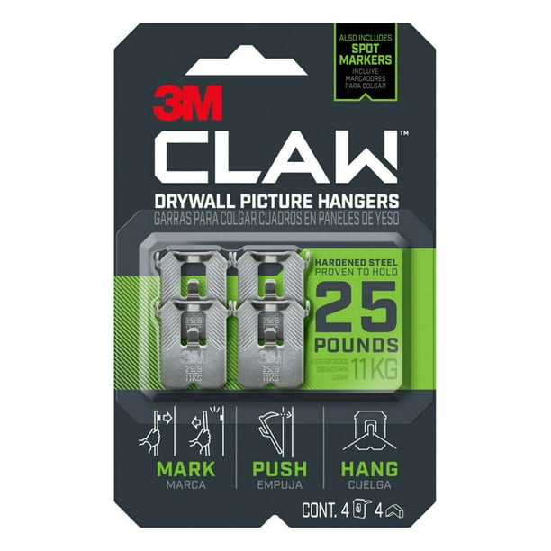 Claw Drywall Picture Hanger, Stainless Steel, 25 lb Capacity, 4 Hooks and 4 Spot Markers, Claw Drywall Picture Hanger, Stainless Steel, 25 lb Capacity, 4 Hooks and 4 Spot Markers,