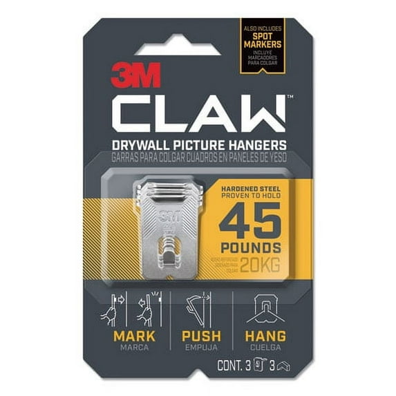 "Claw Drywall Picture Hanger, Holds 45 Lbs, 3 Hooks And 3 Spot Markers, Stainless Steel | Bundle of 10 Packs"