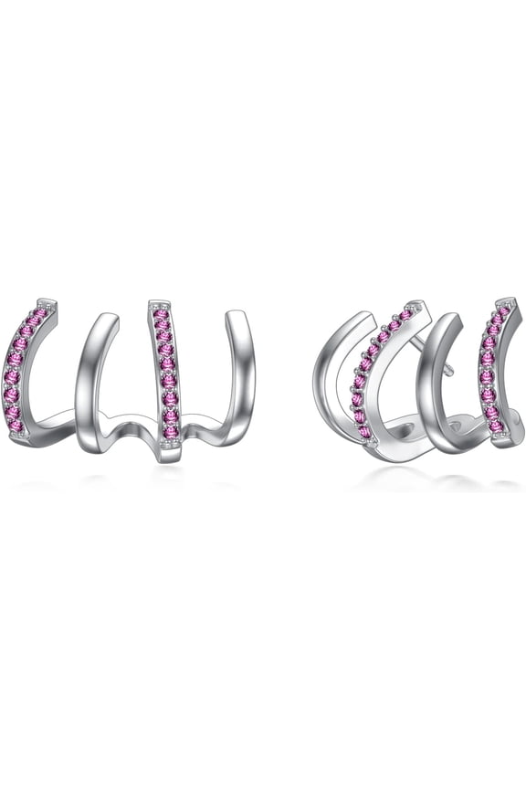 Claw Earrings Sterling Silver Claw Cuff Stud Earrings Minimalist Ear Wrap Piercing Earrings for Women (Pink Tourmaline)