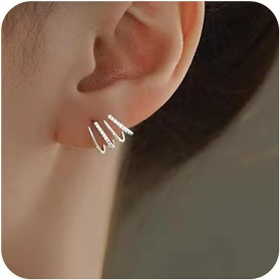 Claw Earrings for Women Zircon Stud Ear Cuffs Earrings Half Hoop Stud Earrings Four Claw Cuff Earrings for
