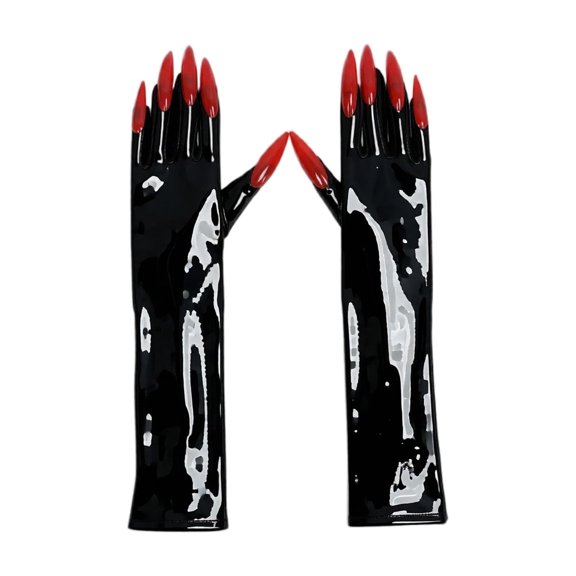 Claw Gloves 2 Piece Long Elbow Length with Red Fake Nails for Adult Halloween Party