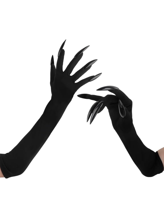 Claw Gloves, Finger Claws Gloves with Nails Black Costume Demon Vampire Cat Woman Accessories Halloween