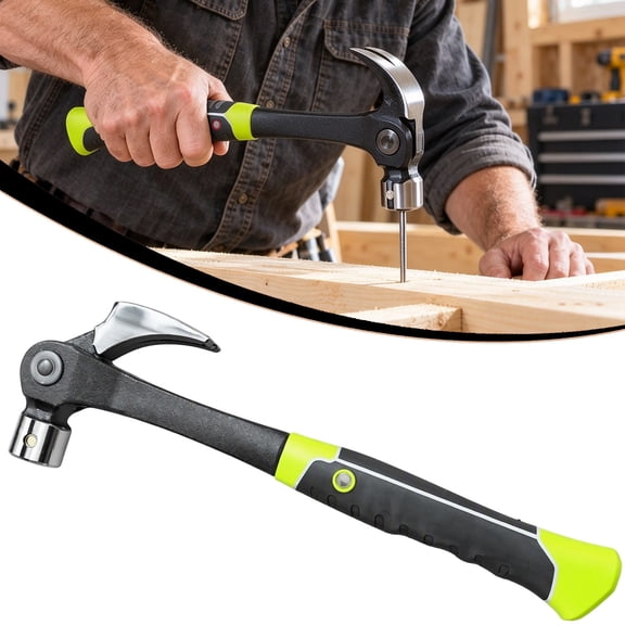 Claw Hammer, Adjustable Multi Functional Claw Hammer with Nail Holder, Stainless Steel Hammer with Ergonomic Grip, Carpenter Hammer for Carpentry and DIY Tasks, Green 34x10 cm