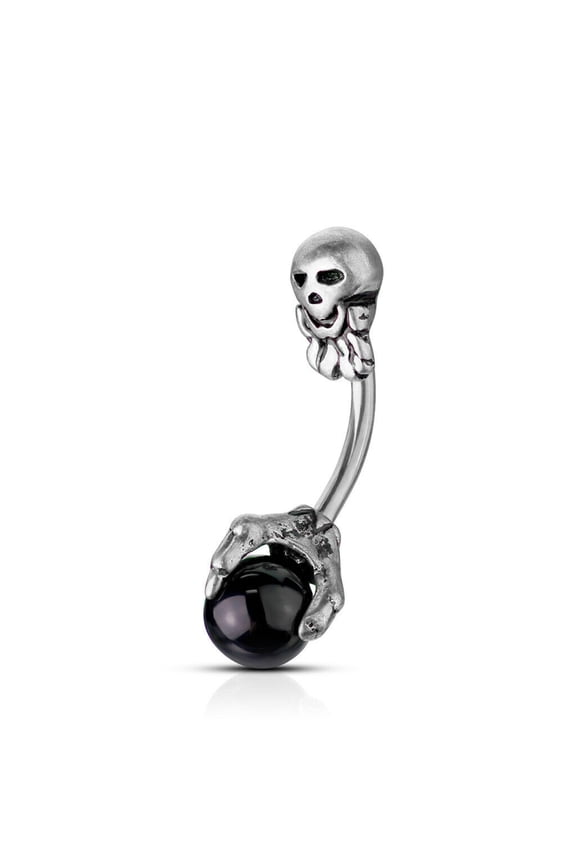 Claw Holding Black Ball Skull top Belly Button Navel Rings surgical steel bar