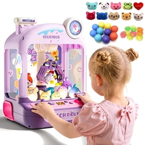Caunedy Claw Machine with Stuffed Toys, Kids Mini Vending with Music&Game Coins, Prize Dispenser for 3-12 Birthday Gift