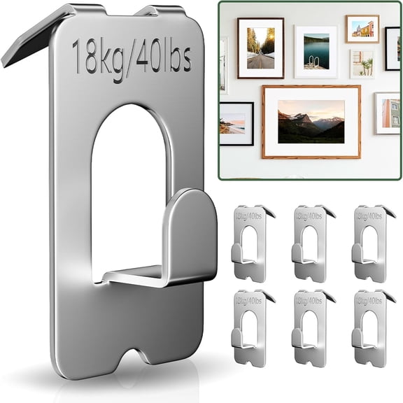 Claw Picture Hangers for Drywall, 6 Pcs 40 Lbs Claw Wall Hooks, Heavy Duty Picture Hanging Hooks for Frame, Mirror, Art, Painting, Poster, No Damage Tool-Free Easy Install for Room Office Decor
