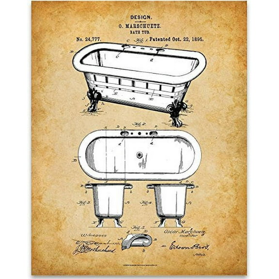 Clawfoot Bathtub Art Print - 11x14 Unframed Patent Print - Great Gift for Bathroom Decor