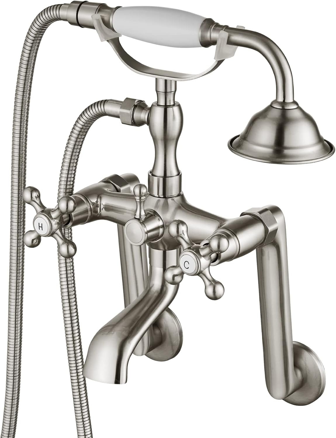 Clawfoot Bathtub Faucet Set with Hand Held Shower, Victorian Double Cross Handle, 6 Inch Center ...