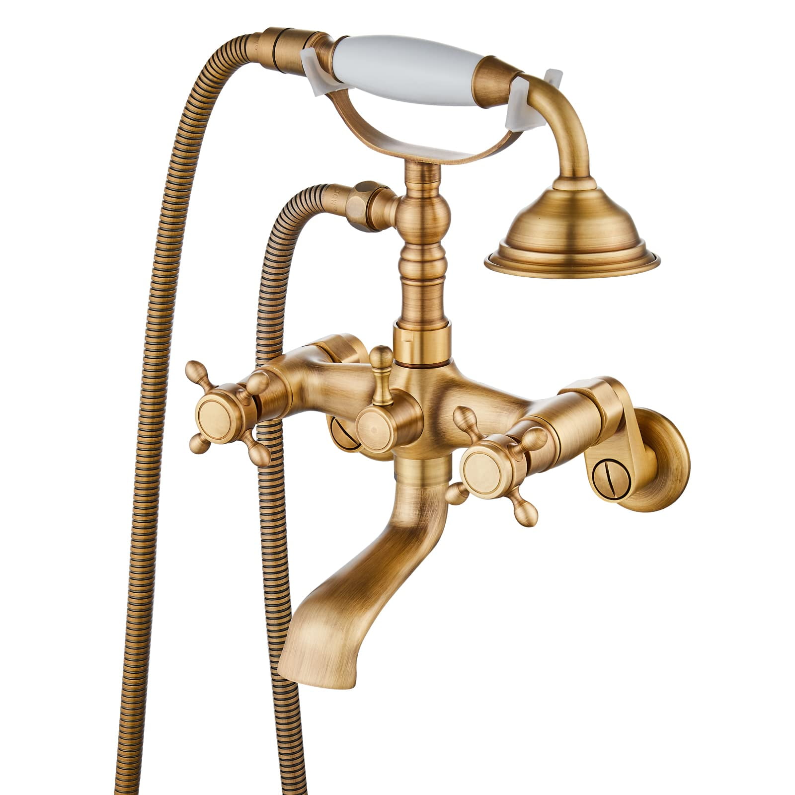 Clawfoot Bathtub Faucet Tub Filler with Handheld Shower Set, Antique Brass, Short Adapter