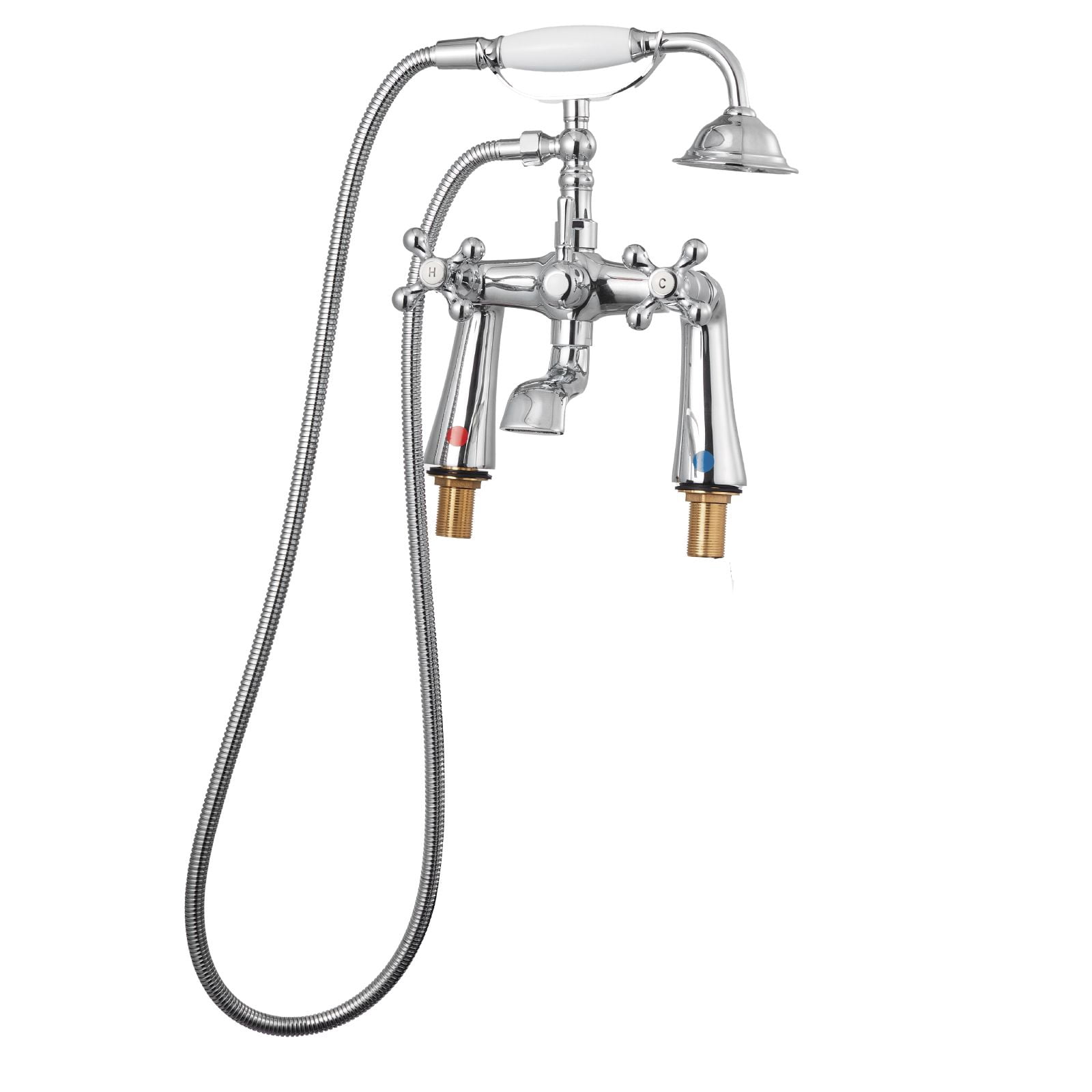 Clawfoot Tub Faucet with Handheld Shower, Solid Brass, Polished Chrome, Dual Handles, 360° Rotatable Spout, for Bathroom Renovation