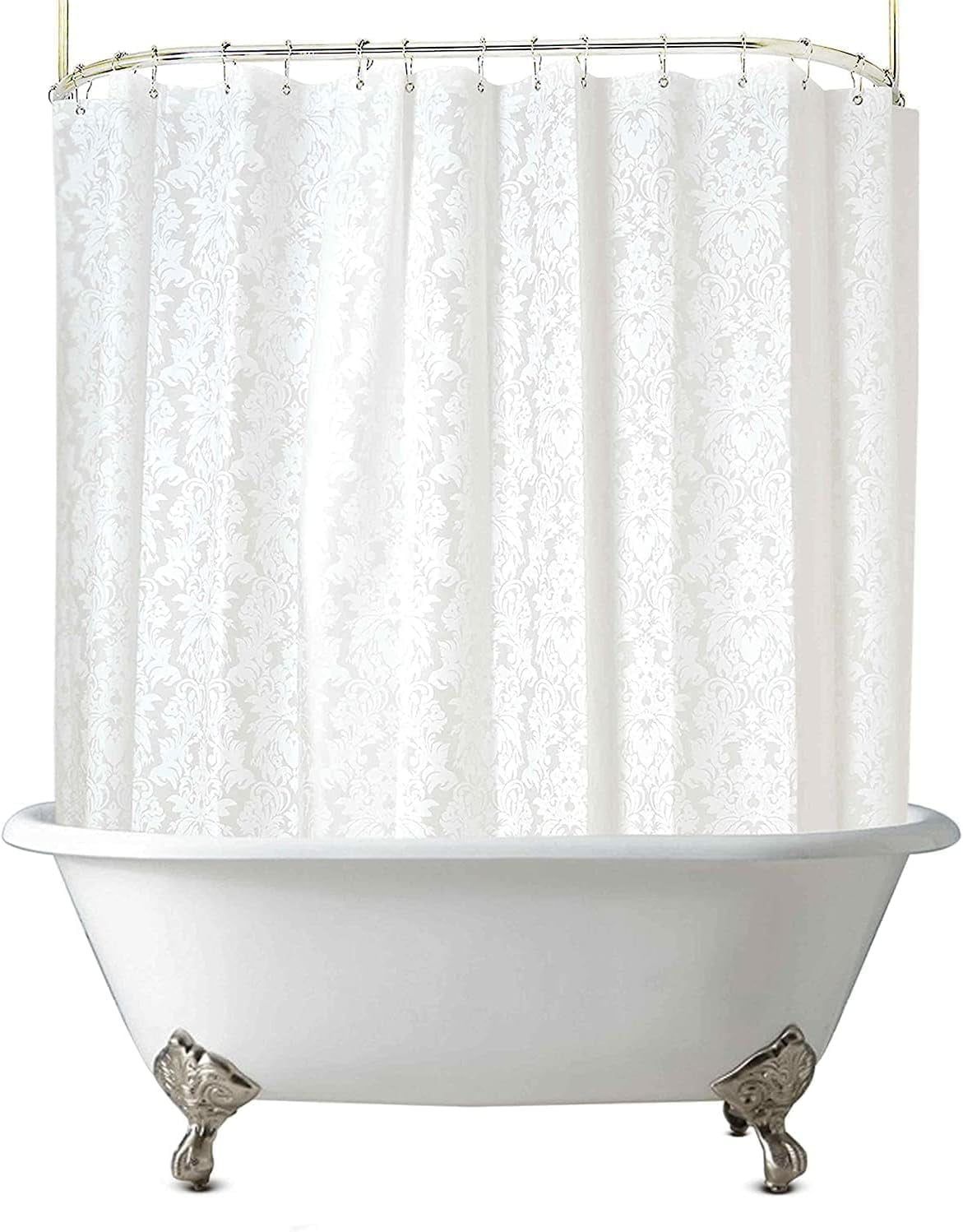 Clawfoot Tub Shower Curtain 180x60 Inch Damask Liner All Warp Around