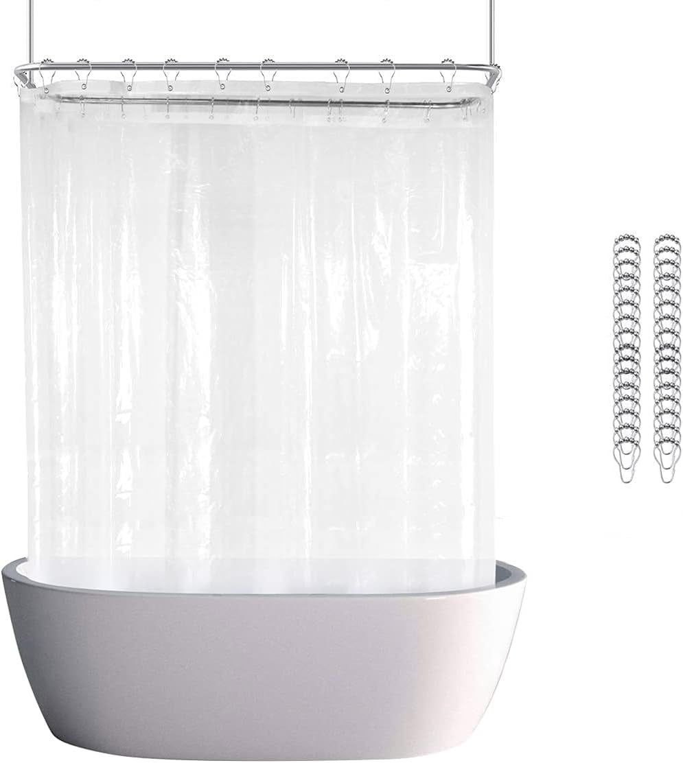 Clawfoot Tub Shower Curtain Liner 180x70 Inch Clear Warp Around Extra Wide 36 Metal Hooks Heavy Duty Vinyl Bath Curtain for Clawfoot Stand Up Tub for Bathroom Tub PEVA Waterproof