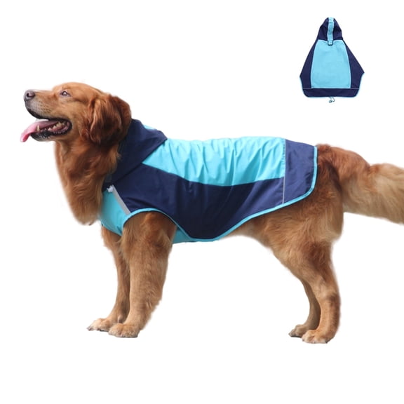 ClawsPurrfect Dog Hood Waterproof Raincoat: Large Medium Refective Packable Poncho Blue 12