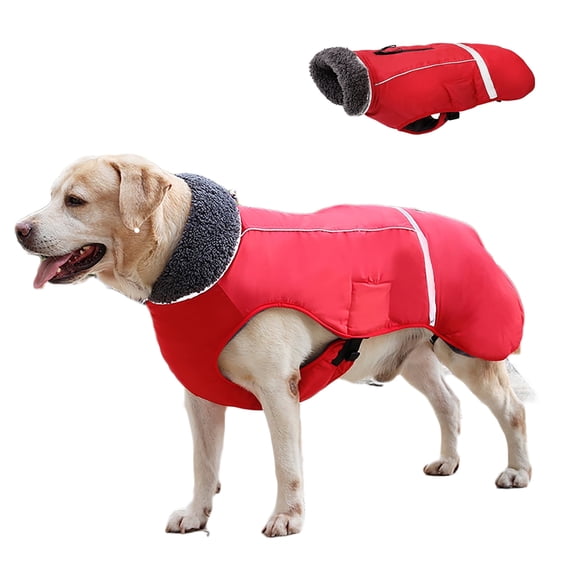 ClawsPurrfect Winter Fleece Dogs Jacket: Reflective Small Medium Dog Warm Collar Coats Red 2XL