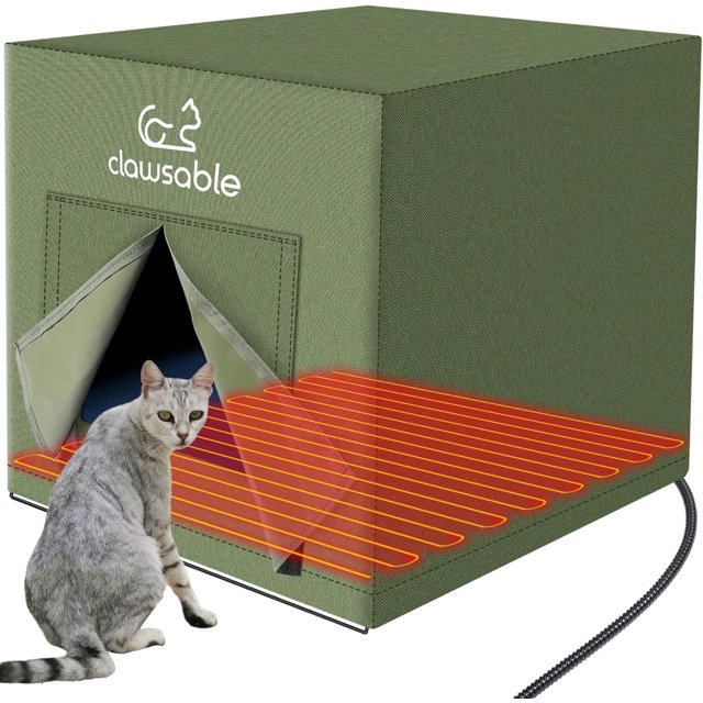 Clawsable Large Heated Cat House for Outdoor Cats in Winter, AntiSoaking Insulated Cat House