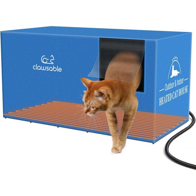 Clawsable Large Heated Cat House for Outdoor Cats in Winter, Anti