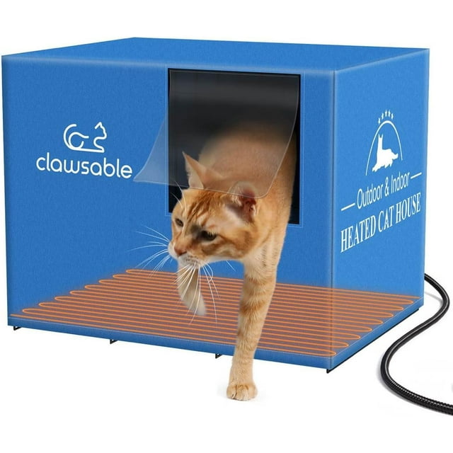 Clawsable Large Heated Cat House for Outdoor Cats in Winter, AntiSoaking Insulated Cat House