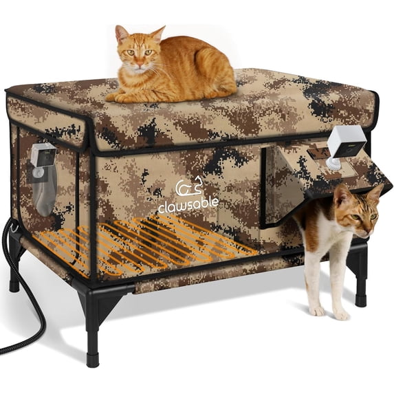 Clawsable Outdoor Heated Cat House with Camera – Raised Base ...