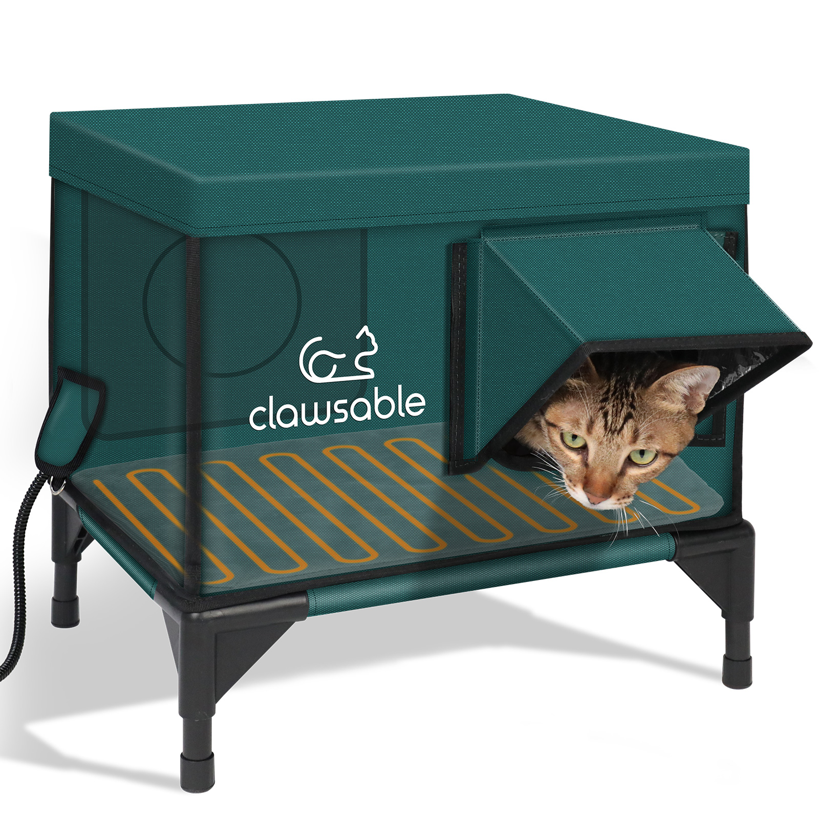 Clawsable Premium Heated Cat House for Outside in Winter, Elevated, 100