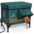 thumbnail image 1 of Clawsable Winter Elevated Outdoor Heated Cat House – Waterproof ,Insulated  Raised Base Design for Cold & Wet Protection, Dual Safety Doors, Openable Roof, Includes Heating Pad,Dark Green(S), 1 of 7