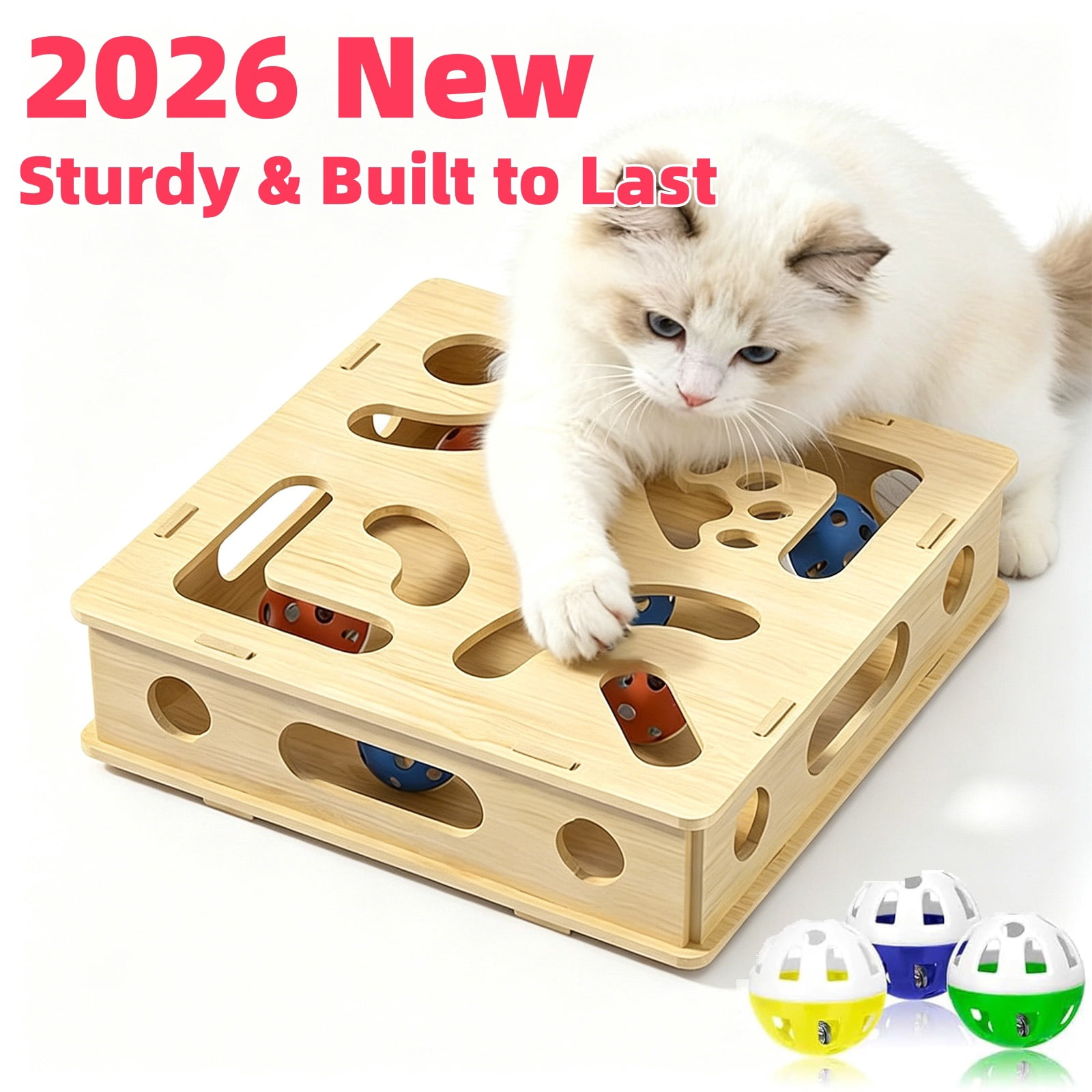 Clawsaver Box for Cats, Cat Clawsaver, Rufftopia Cat Claw Saver, Cat Toys for Indoor Cats - Nail File Box with Interactive Cat Toys, Cat Puzzle Feeder Scratch Puzzle Toy for Indoor Cats (2 Balls)