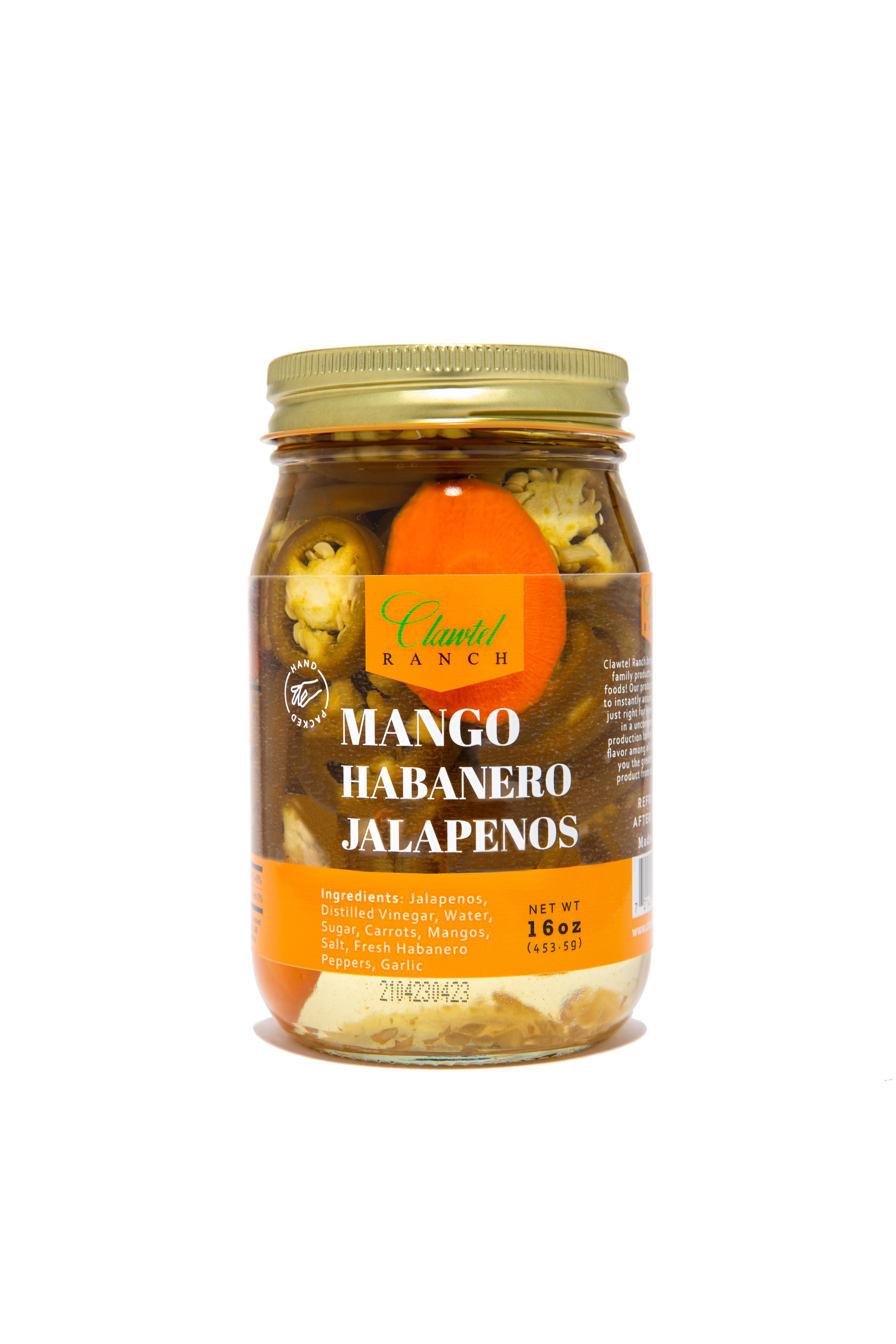 Clawtel Ranch Mango Habanero Jalapenos 2 jars, 16oz jar