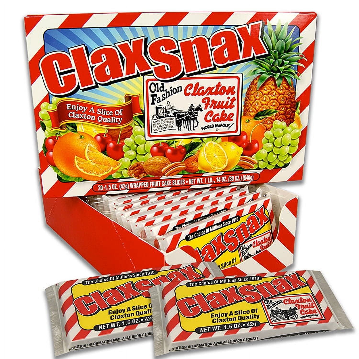 ClaxSnax Claxton Fruit Cake By The Slice 20 Individually Wrapped Slices of World Famous