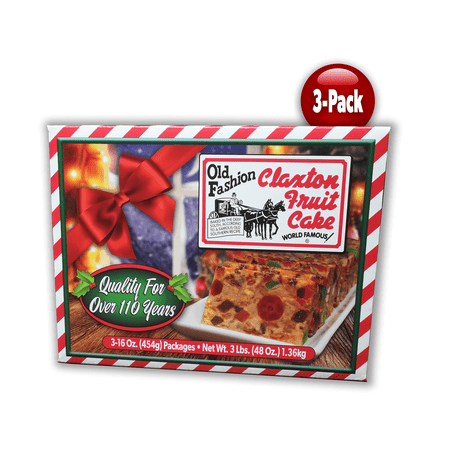 Claxton Fruit Cake | 3-1 Lb. Regular Recipe | Individually Wrapped and Packed in Holiday Carton