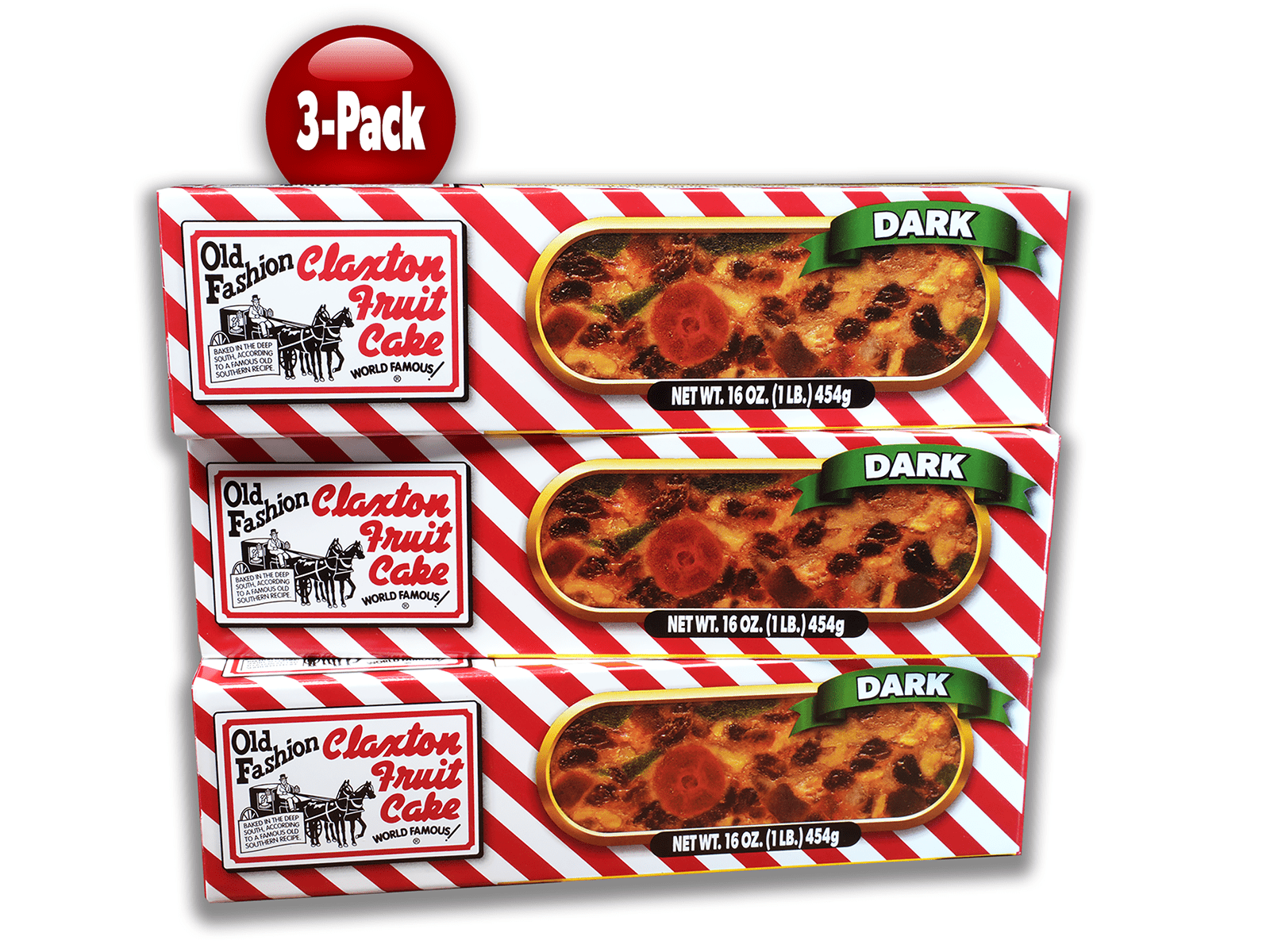 Claxton Fruit Cake, 3 Individually Packaged 1-Lb Cakes, Dark