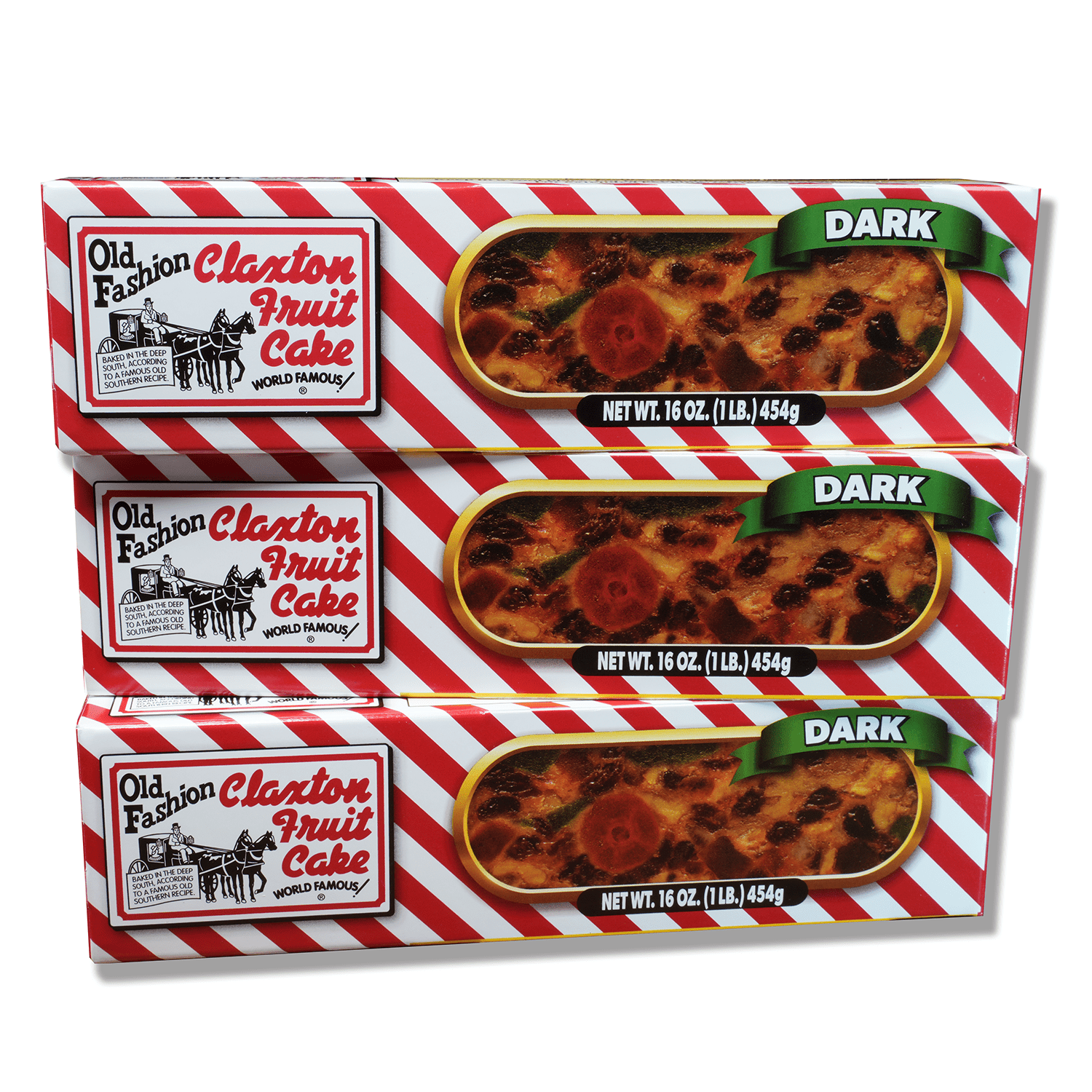 Claxton Fruit Cake - 3-1 Lb. Dark - Individually Packaged in Full Color Cartons - Three Great Gifts