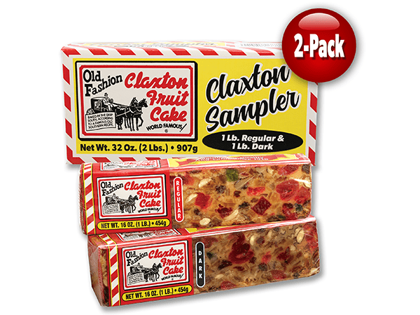 Claxton Fruit Cake - RD Sampler - 1 Lb. Regular and 1 Lb. Dark - Packed In Our "Claxton Sampler" Gift Carton