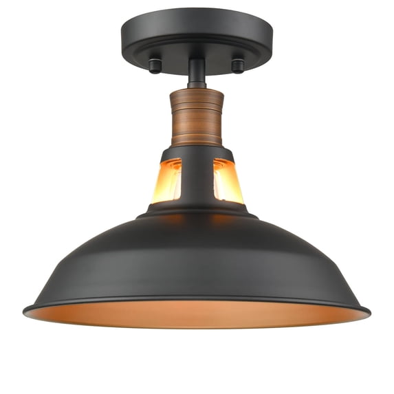 Claxy 10.6" Black Semi Flush Mount Ceiling Light with Barn Metal Shade