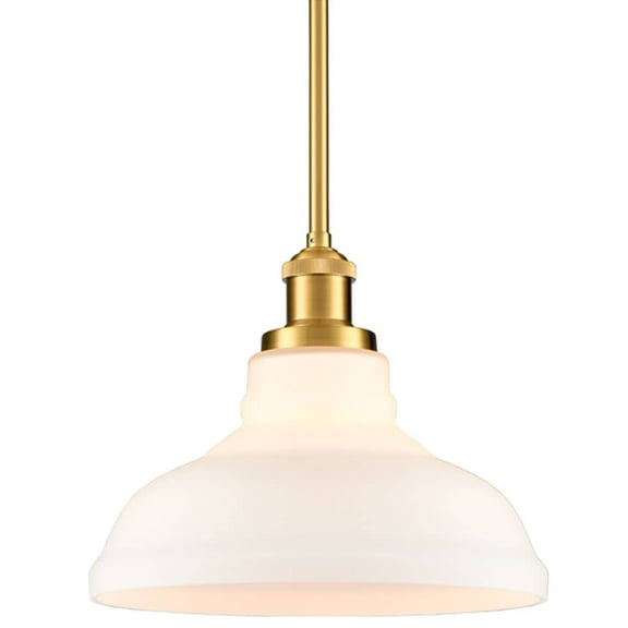 Claxy 11" Gold Pendant Light with Barn Milk Glass Shade Adjustable Height