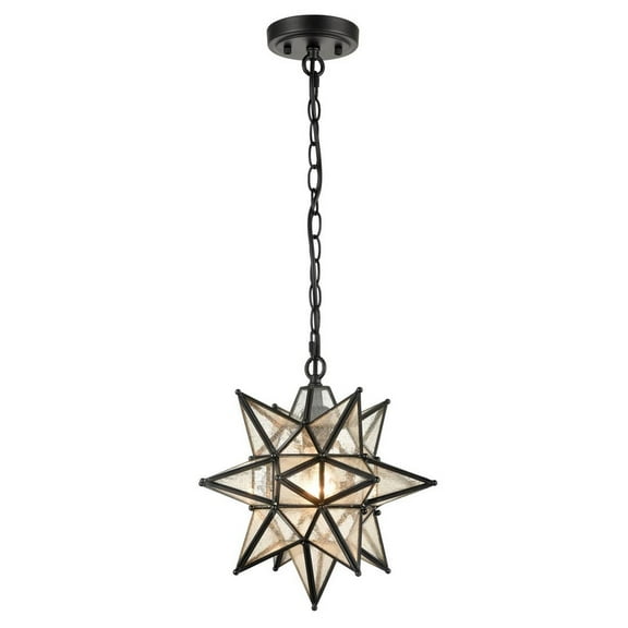 Claxy 12.4" Black Moravian Star Pendant Light with Seeded Glass Shade