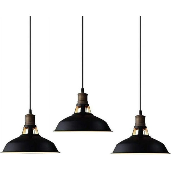 Claxy 12" Black Barn Pendant Light Fixture 3-Pack