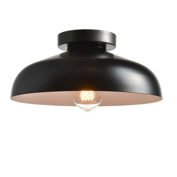 Claxy 12" Black Flush Mount Ceiling Light with Dome Metal Shade